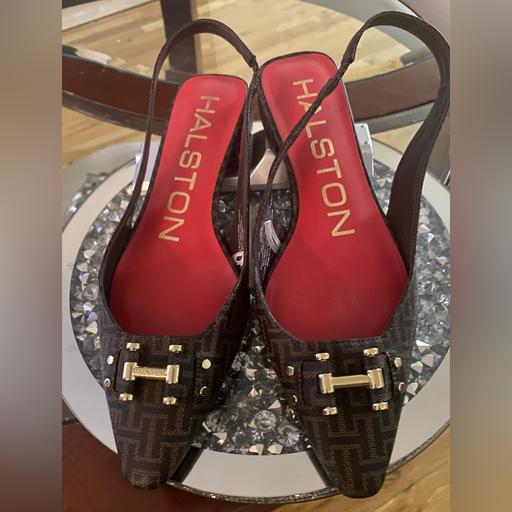 Halston Heritage Black and Brown Patterned Heels